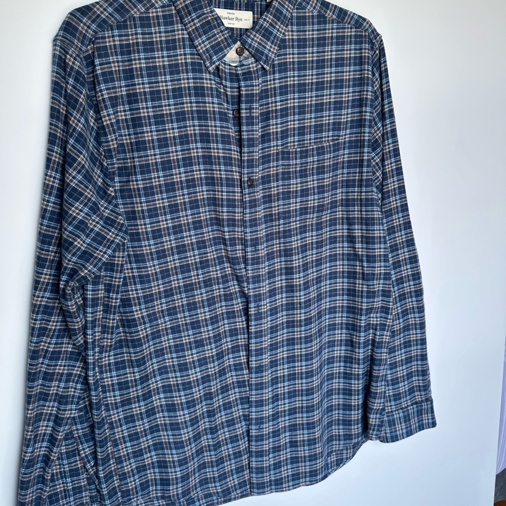 Men's Navy Plaid Button-Down Shirt size L Tall